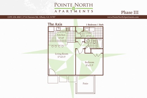 Floor plan for 1 bed, 1 bath, 700 sqft